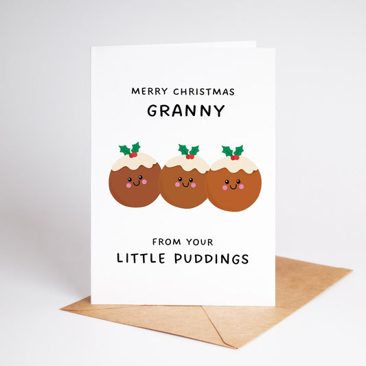 Christmas Card for Granny, Little Puddings Xmas Card for Grandmother - PulpKo
