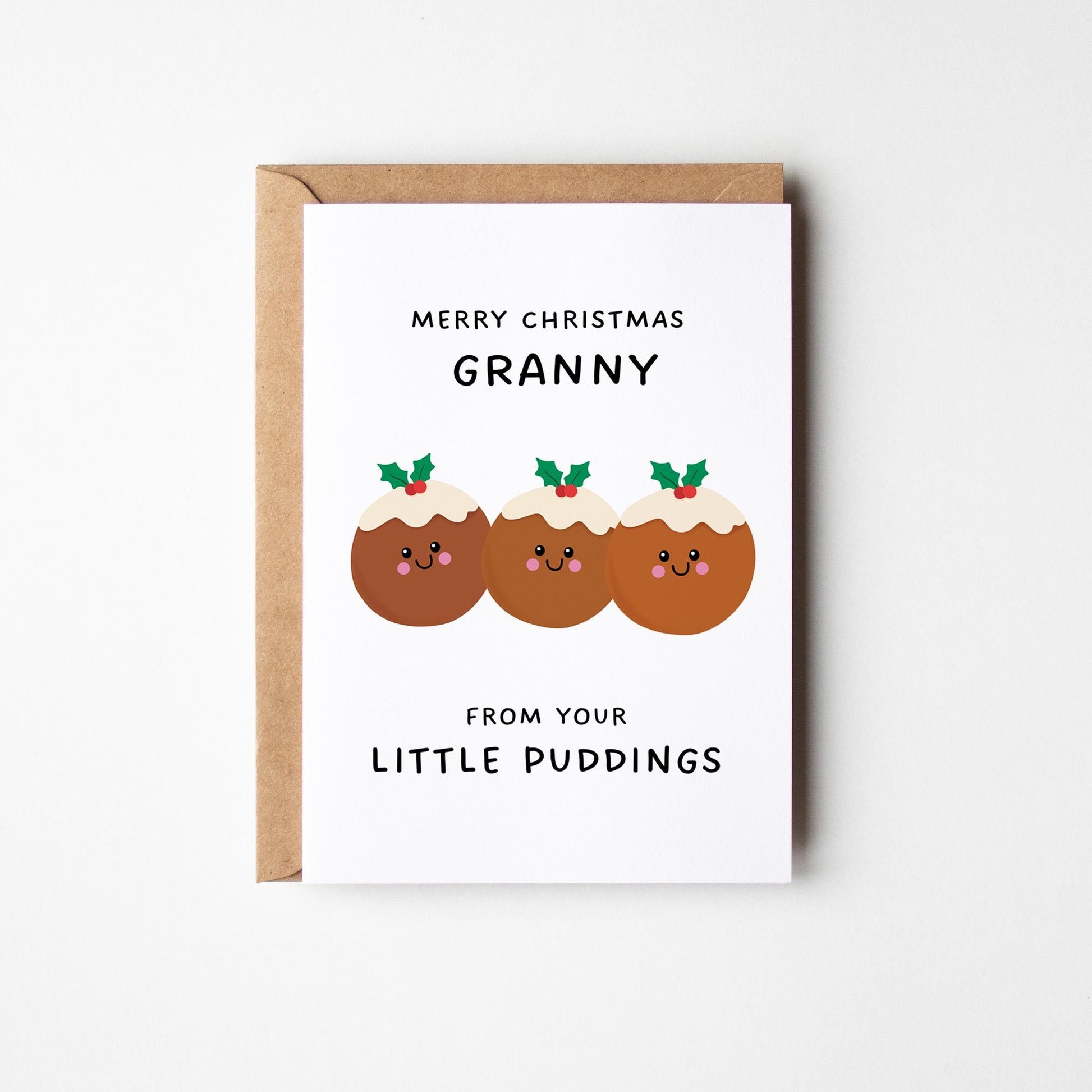 Christmas Card for Granny, Little Puddings Xmas Card for Grandmother - PulpKo