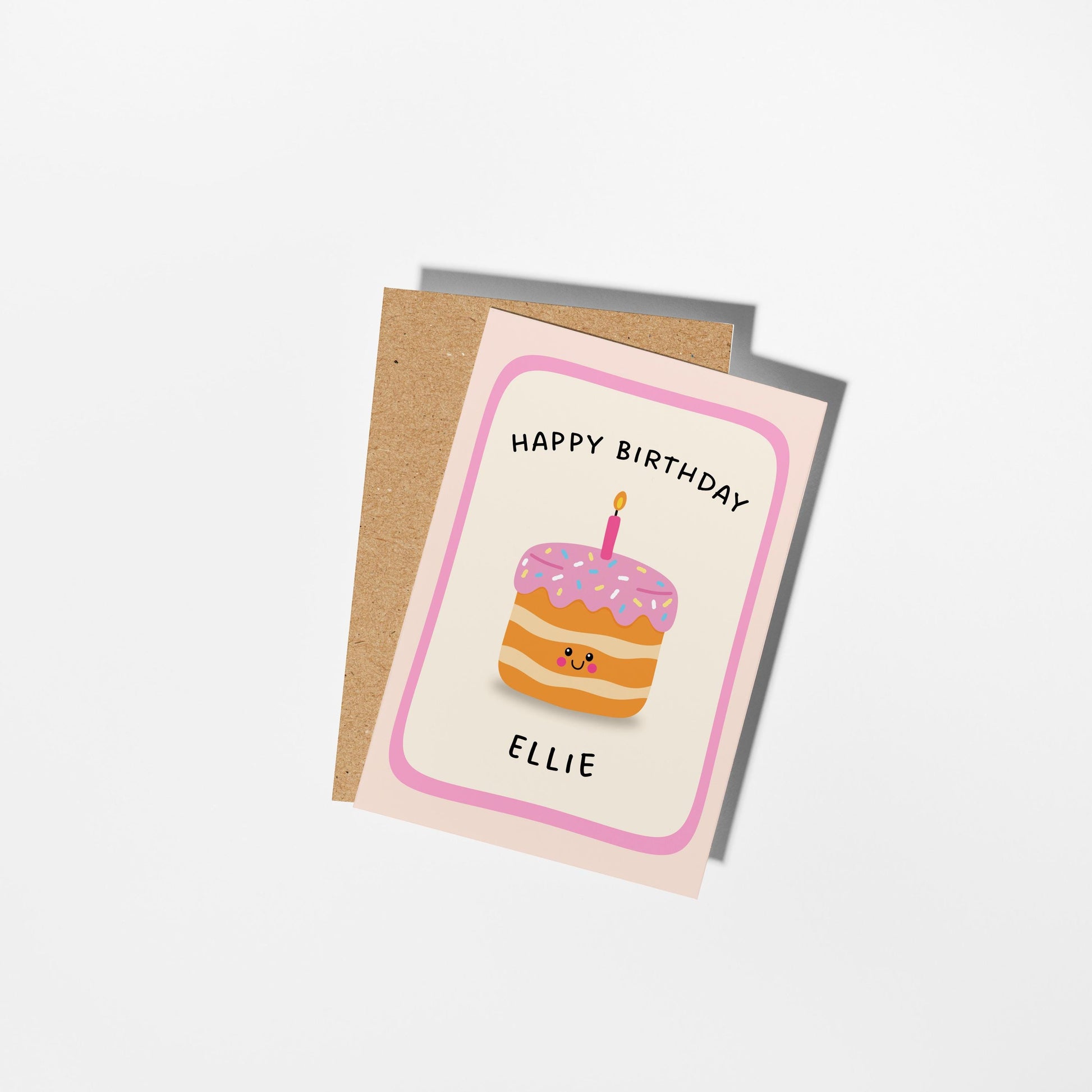 Personalised Birthday Card, Cute Cake Illustration, Custom Name Birthday Card - PulpKo