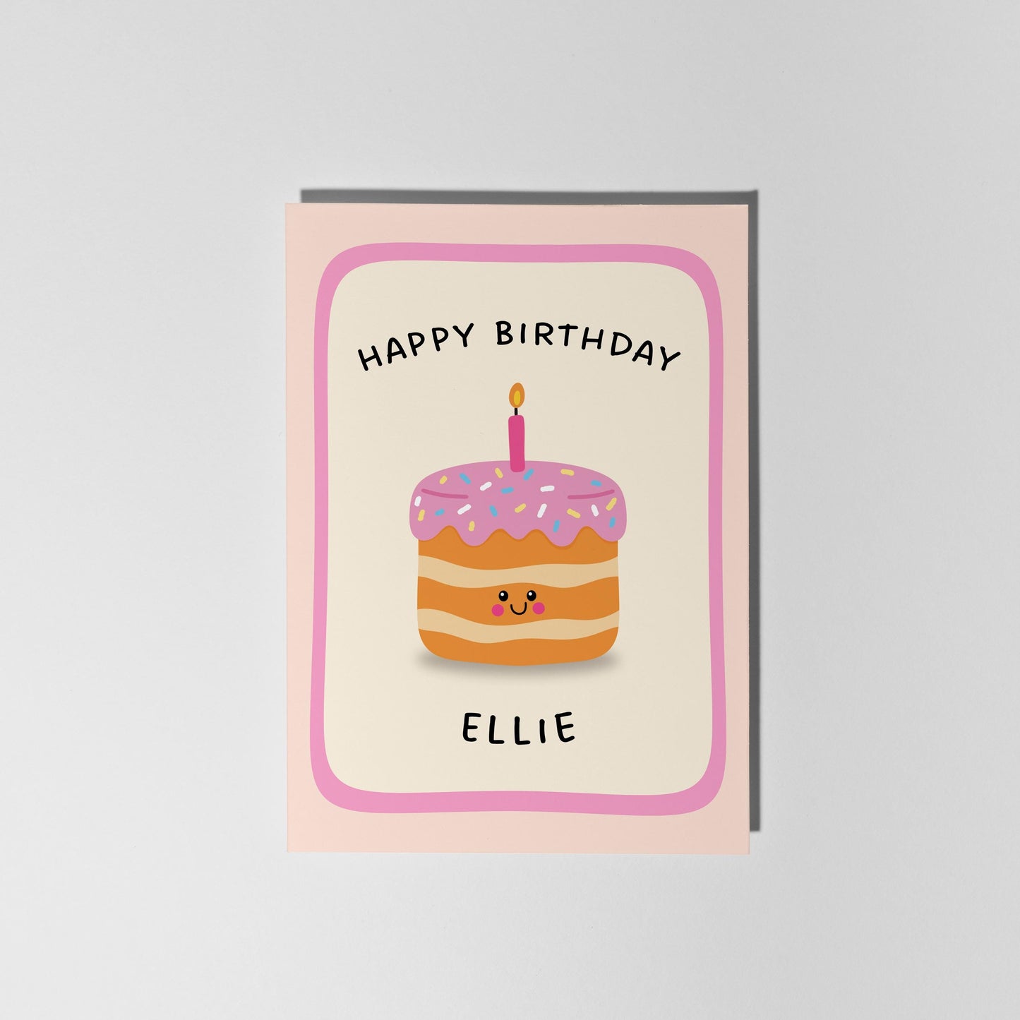 Personalised Birthday Card, Cute Cake Illustration, Custom Name Birthday Card - PulpKo