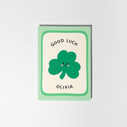Personalised Good Luck Card, Custom Name Shamrock Design - PulpKo