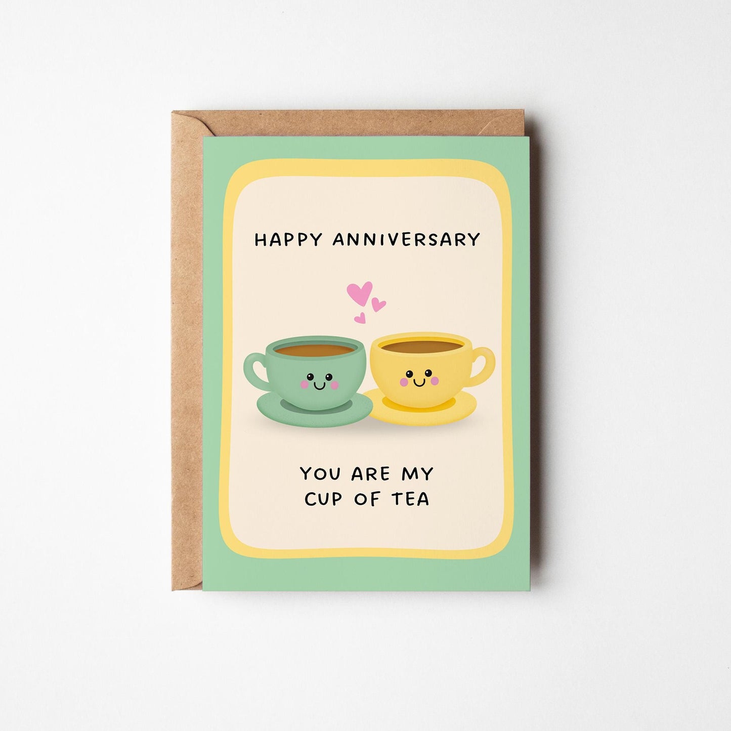 Happy Anniversary Card, You Are My Cup of Tea, Cute Tea Cup Anniversary Card for Partner, Wife, Husband or Couple - PulpKo