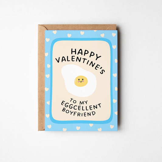 Funny Valentine’s Card for Boyfriend, Happy Valentine's to My Eggcellent Boyfriend - PulpKo