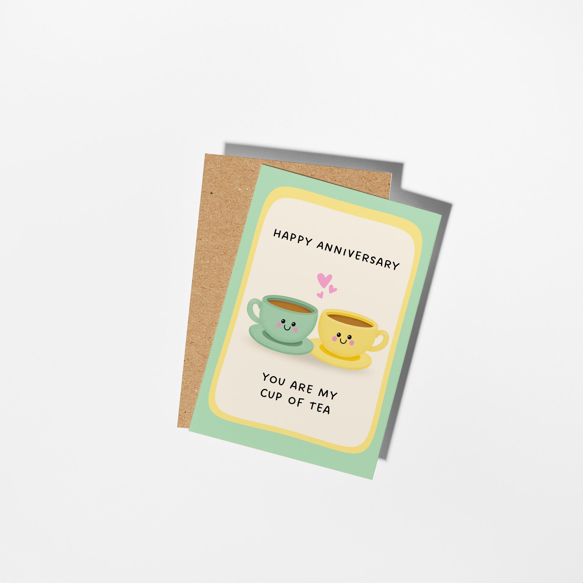 Happy Anniversary Card, You Are My Cup of Tea, Cute Tea Cup Anniversary Card for Partner, Wife, Husband or Couple - PulpKo