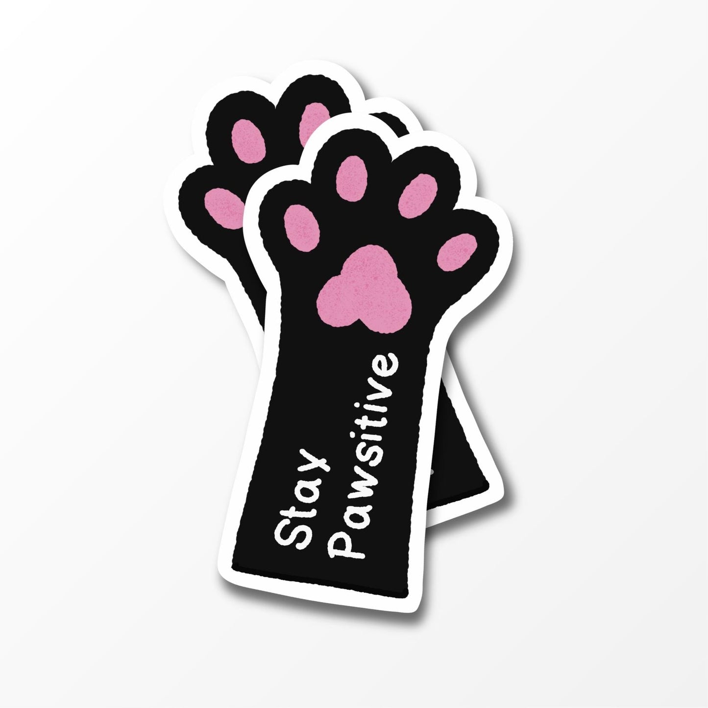 Stay Pawsitive Quote Sticker, Cute Black Cat Paw Vinyl Sticker - PulpKo