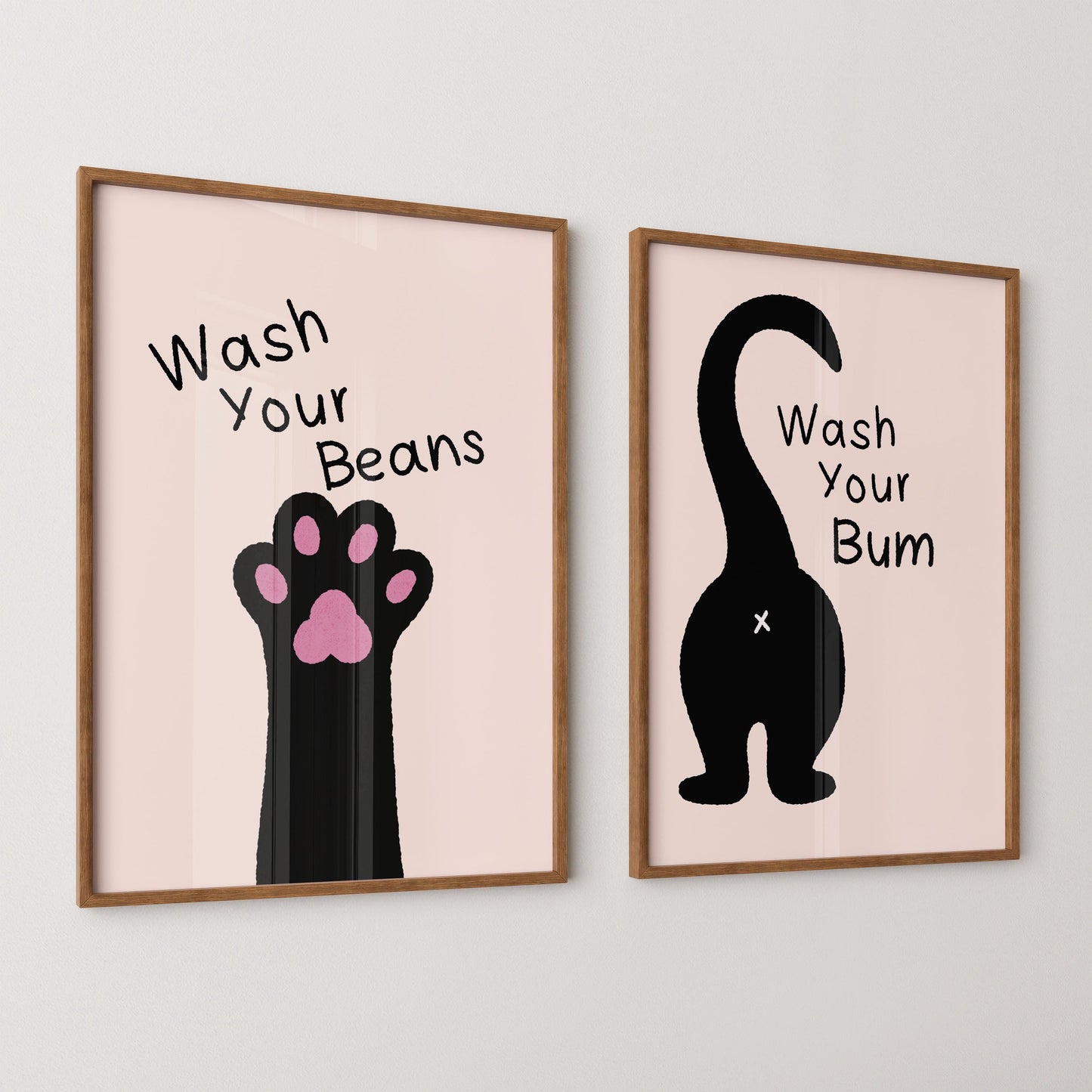 Wash Your Beans Print, Funny Bathroom Wall Art, Cat Illustration Print, Playful Home Decor Gift - PulpKo