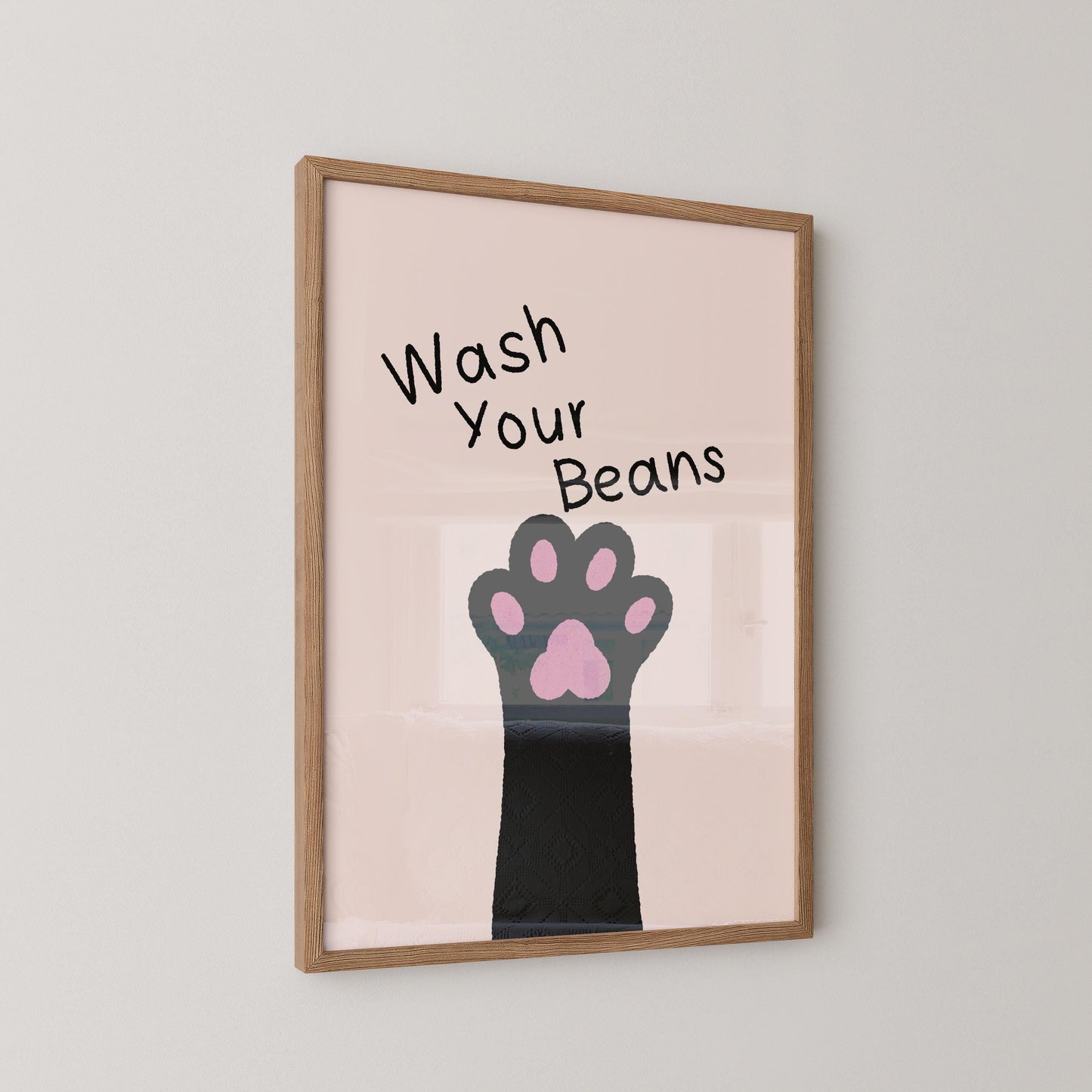 Wash Your Beans Print, Funny Bathroom Wall Art, Cat Illustration Print, Playful Home Decor Gift - PulpKo
