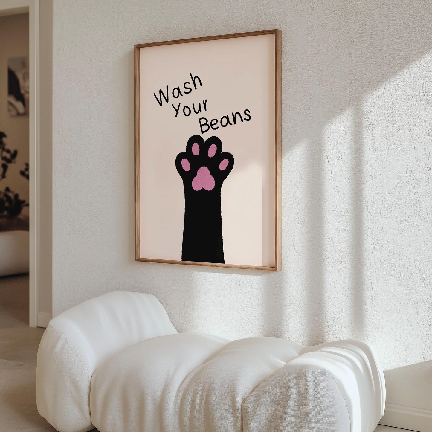 Wash Your Beans Print, Funny Bathroom Wall Art, Cat Illustration Print, Playful Home Decor Gift - PulpKo