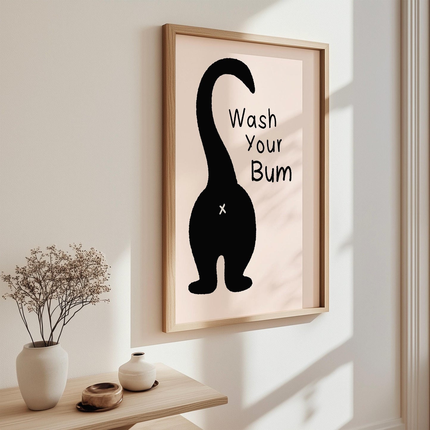 Wash Your Bum Cat Print, Funny Bathroom Wall Art - PulpKo