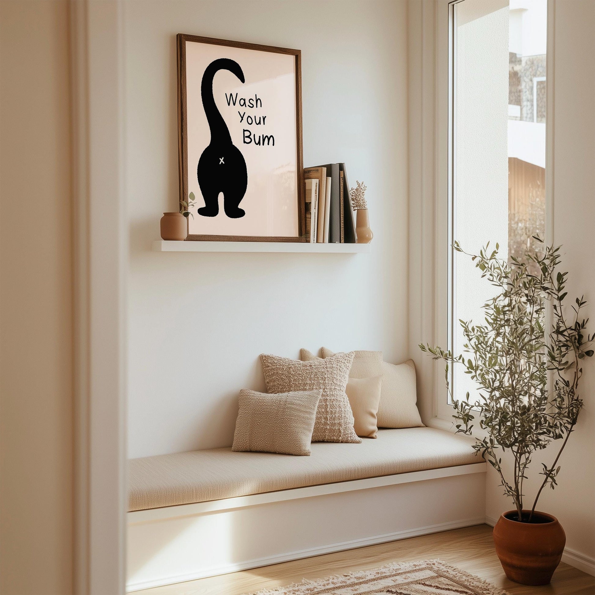 Wash Your Bum Cat Print, Funny Bathroom Wall Art - PulpKo