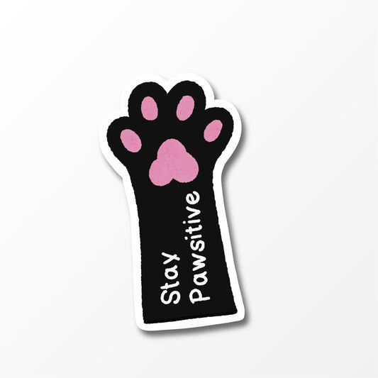Stay Pawsitive Quote Sticker, Cute Black Cat Paw Vinyl Sticker - PulpKo