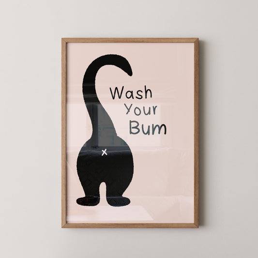 Wash Your Bum Cat Print, Funny Bathroom Wall Art - PulpKo