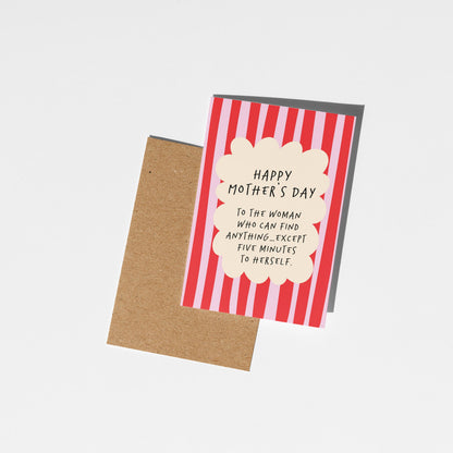 Funny Mother’s Day Card, Get Five Minutes to Herself, Relatable Mum Card - PulpKo