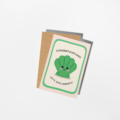 Congratulations Card, Let’s Shellabrate, Cute Shell Pun Card, General Celebration - PulpKo