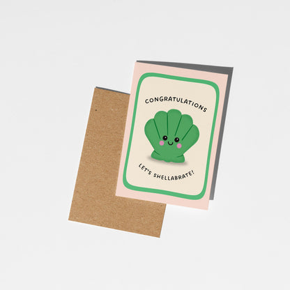 Congratulations Card, Let’s Shellabrate, Cute Shell Pun Card, General Celebration - PulpKo