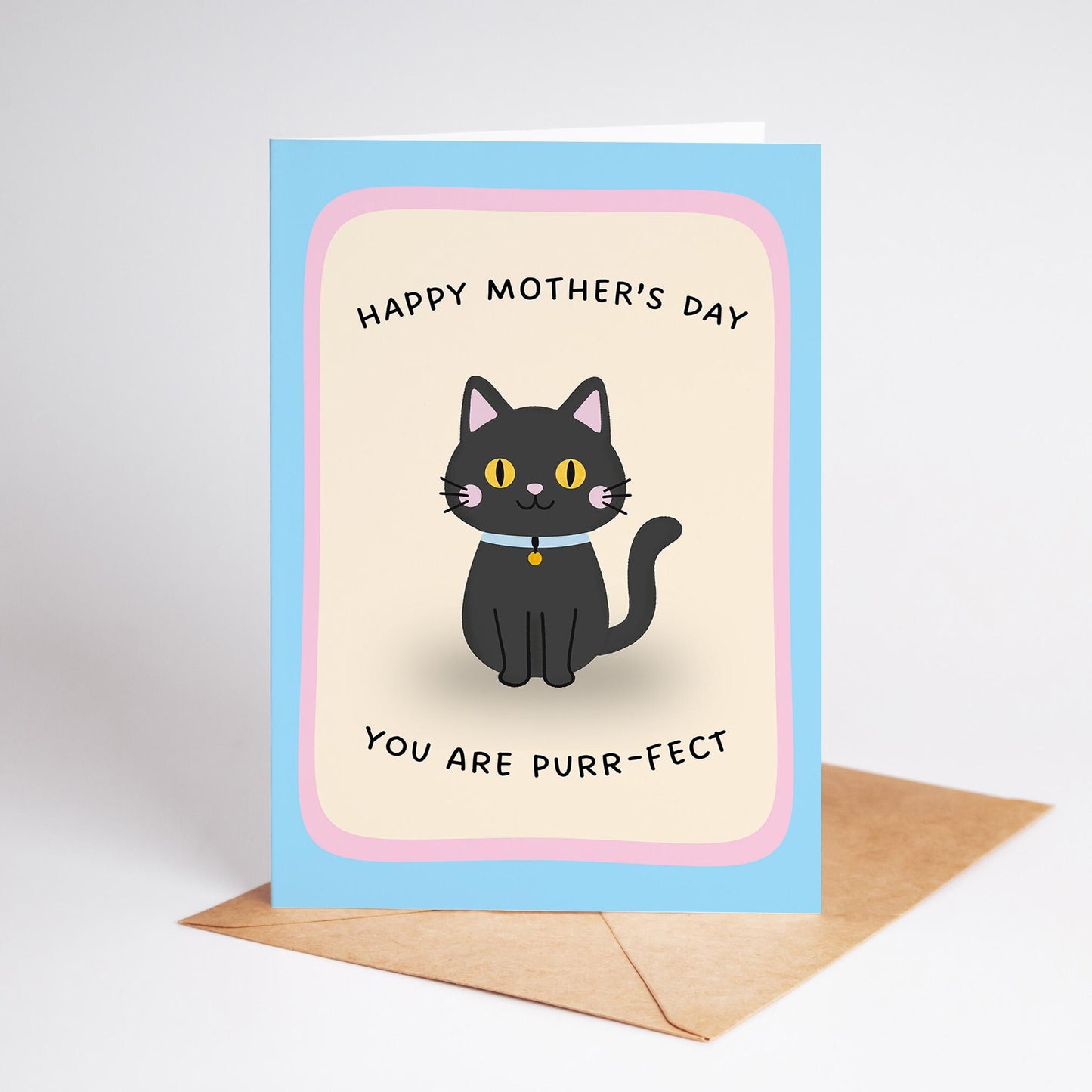 Happy Mother's Day Card, Funny Cat Mum Card, Cute Black Cat Card, Card for Cat Lovers, Purr-fect Mum Card - PulpKo
