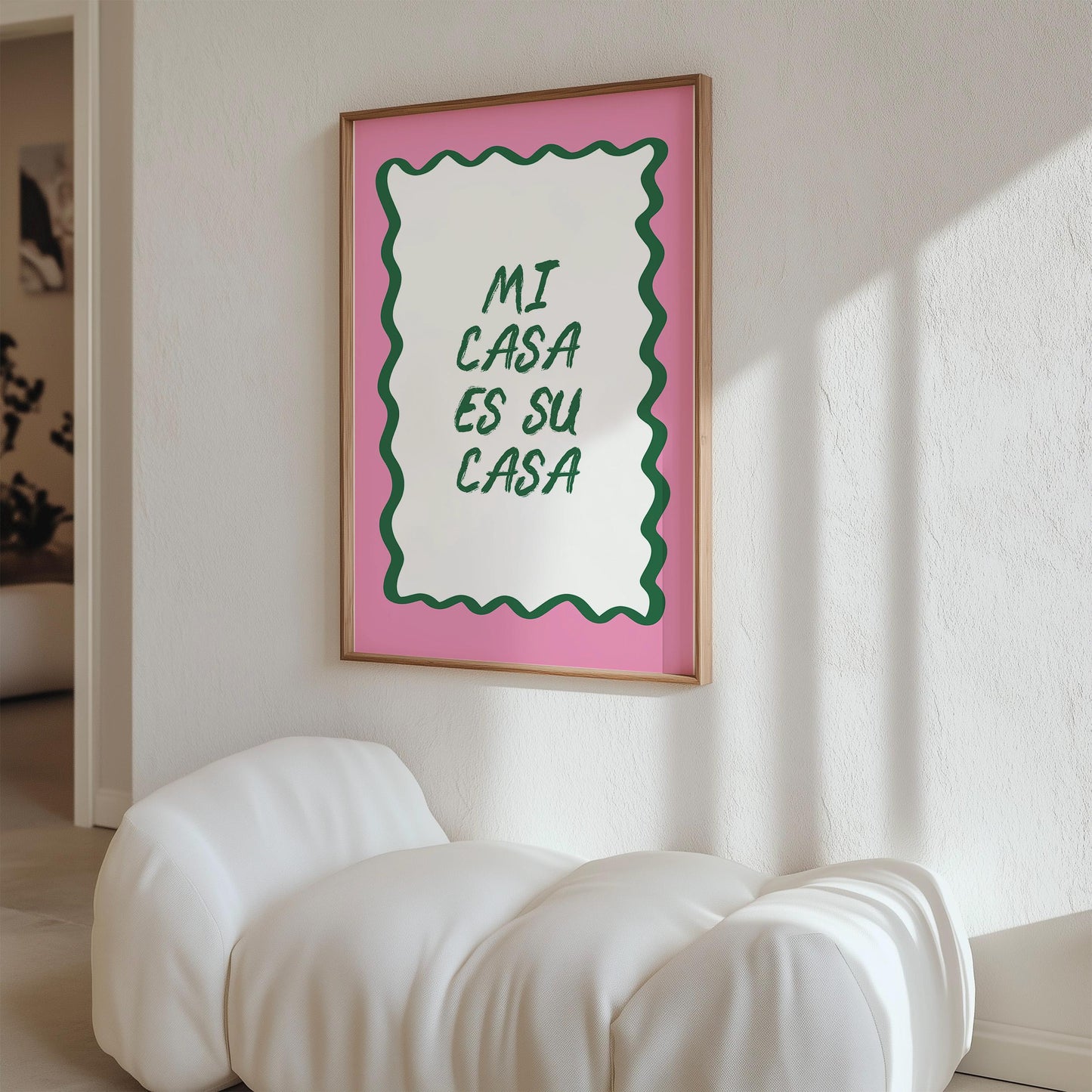 Mi Casa Es Su Casa Print, Quote Wall Art, Pink Green Home Decor, Housewarming Gift - PulpKo