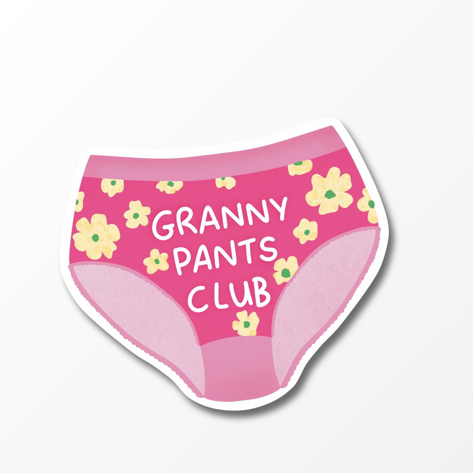 Granny Pants Club Sticker, Funny Pink Pants Vinyl Sticker - PulpKo