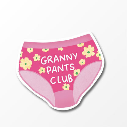Granny Pants Club Sticker, Funny Pink Pants Vinyl Sticker - PulpKo