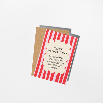 Funny Mother’s Day Card, Get Five Minutes to Herself, Relatable Mum Card - PulpKo