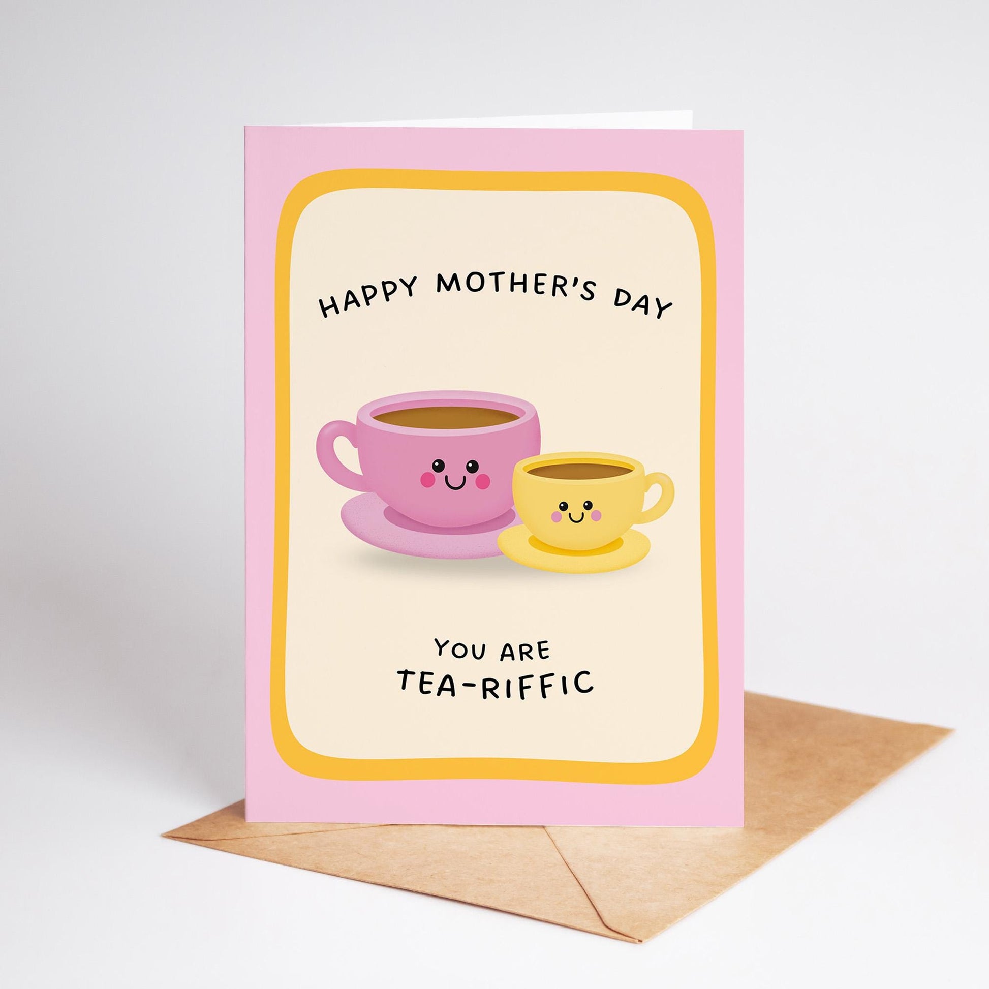 Tea-Riffic Mum Mother’s Day Card, Cute Tea Cup Mother’s Day Card, Happy Mother’s Day Mam - PulpKo