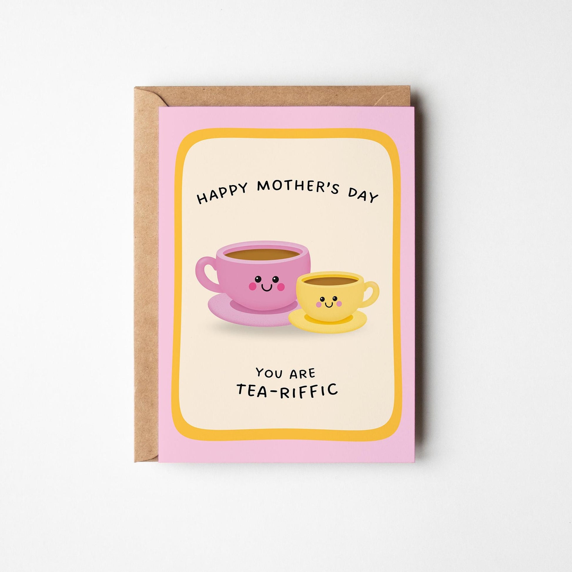 Tea-Riffic Mum Mother’s Day Card, Cute Tea Cup Mother’s Day Card, Happy Mother’s Day Mam - PulpKo