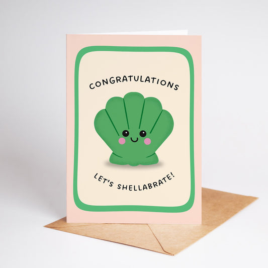 Congratulations Card, Let’s Shellabrate, Cute Shell Pun Card, General Celebration - PulpKo
