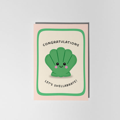 Congratulations Card, Let’s Shellabrate, Cute Shell Pun Card, General Celebration - PulpKo