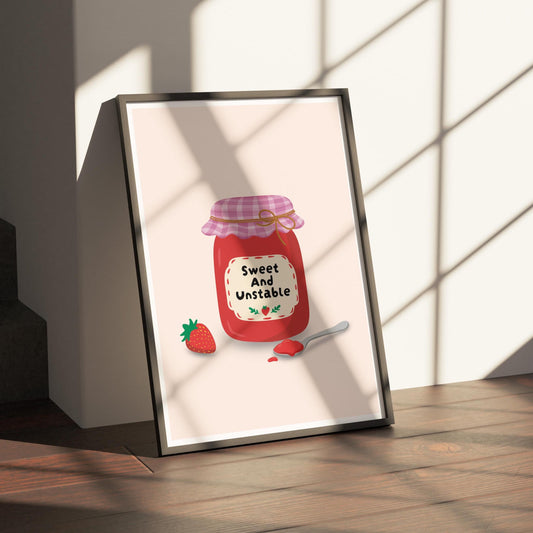 Sweet and Unstable Jam Art Print, Kitchen Wall Print, Cute Food Poster, Home Decor, Gift for Her, A3, A4, A5 - PulpKo