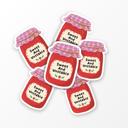 Sweet and Unstable Sticker, Funny Cute Sticker, Jam Jar Sticker, Laptop Water Bottle Sticker - PulpKo
