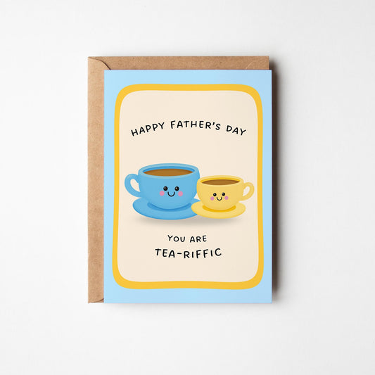 Tea-riffic Dad Father’s Day Card, Funny Dad Card, Cute Tea Pun Card - PulpKo
