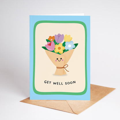 Get Well Soon Card, Cute Get Well Card, Flowers Card - PulpKo