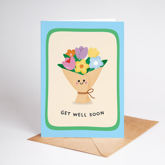 Get Well Soon Card, Cute Get Well Card, Flowers Card - PulpKo
