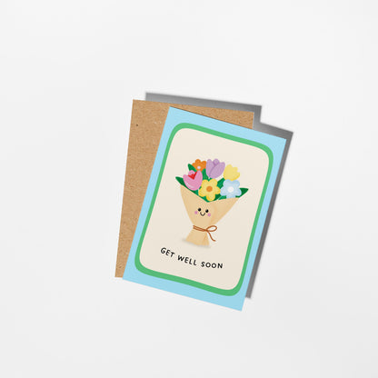 Get Well Soon Card, Cute Get Well Card, Flowers Card - PulpKo