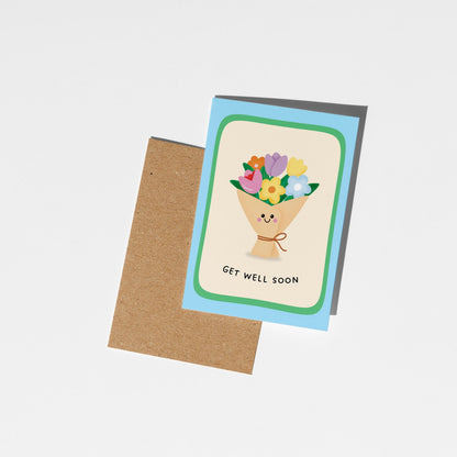 Get Well Soon Card, Cute Get Well Card, Flowers Card - PulpKo