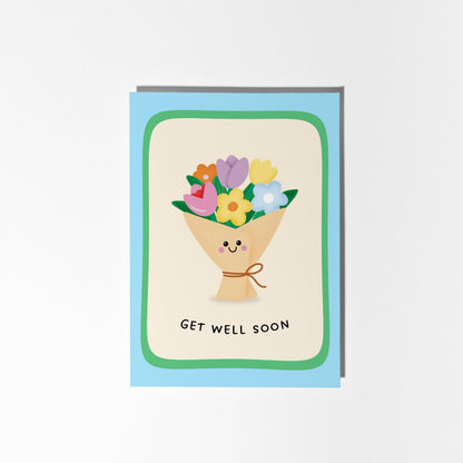 Get Well Soon Card, Cute Get Well Card, Flowers Card - PulpKo