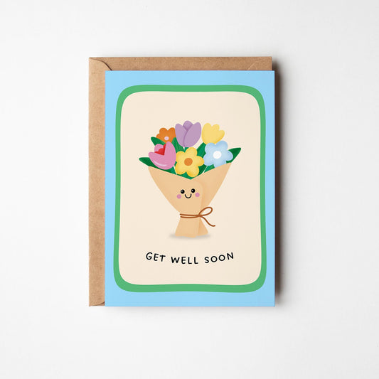 Get Well Soon Card, Cute Get Well Card, Flowers Card - PulpKo