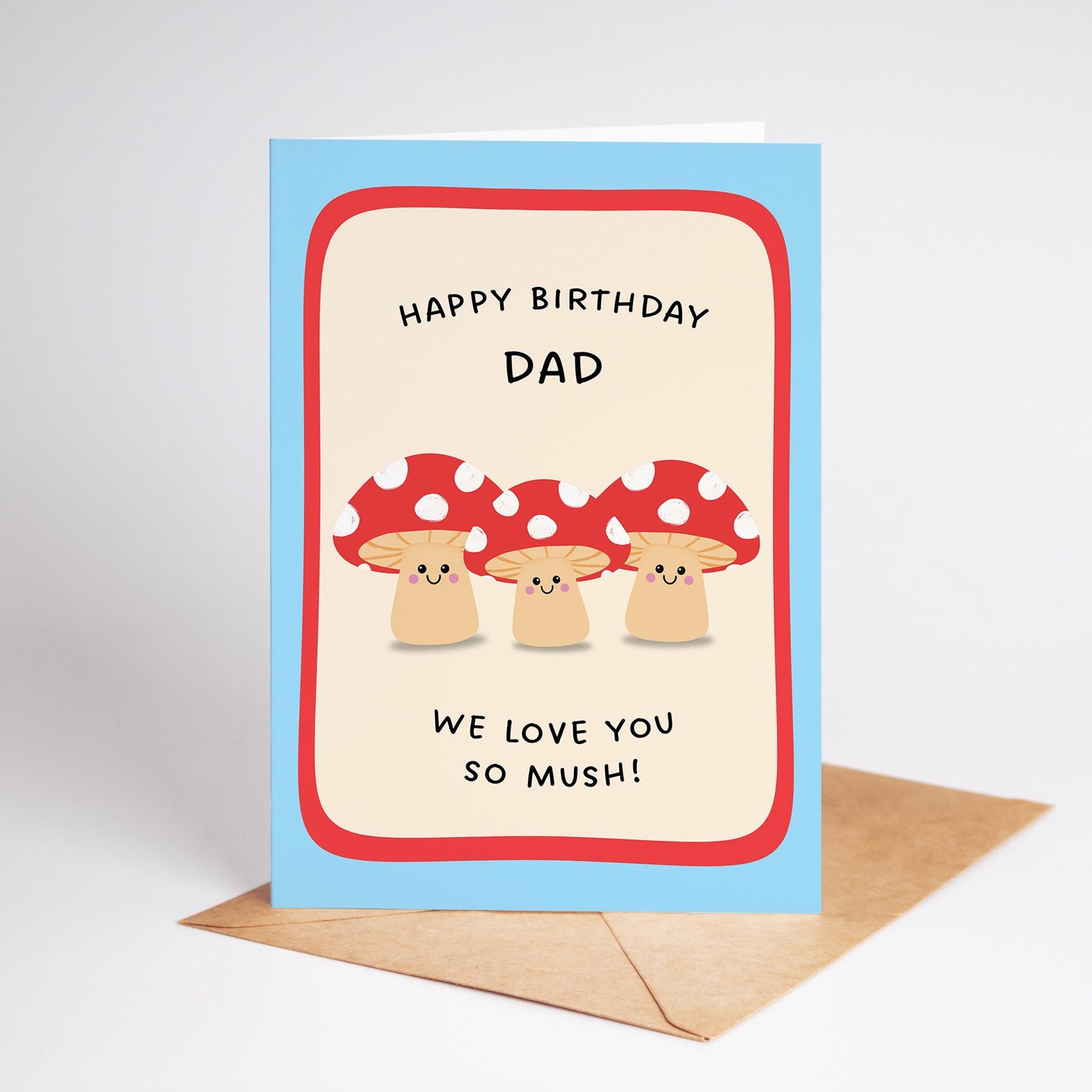 Happy Birthday Dad Card, Funny Dad Birthday Card, Cute Mushroom Card, From 3 Kids Birthday Card - PulpKo