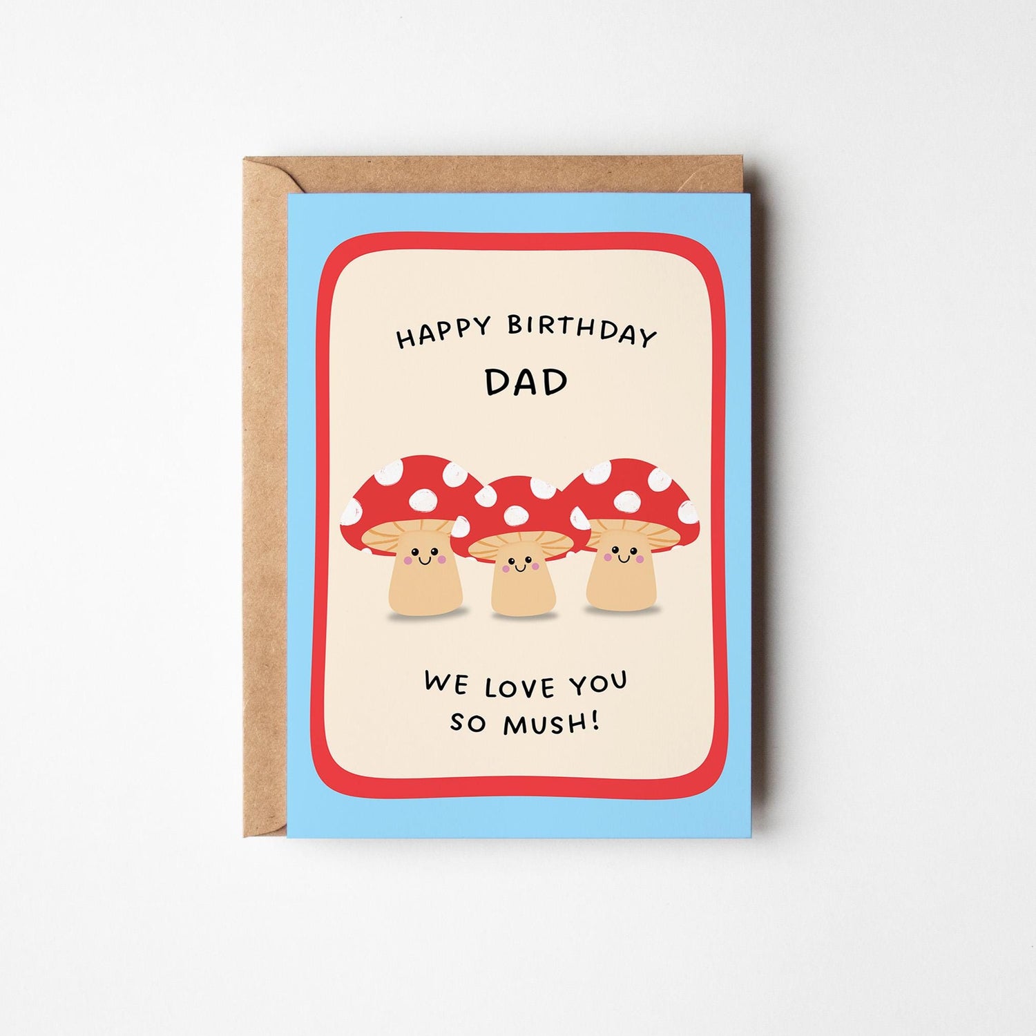 Happy Birthday Dad Card, Funny Dad Birthday Card, Cute Mushroom Card, From 3 Kids Birthday Card - PulpKo