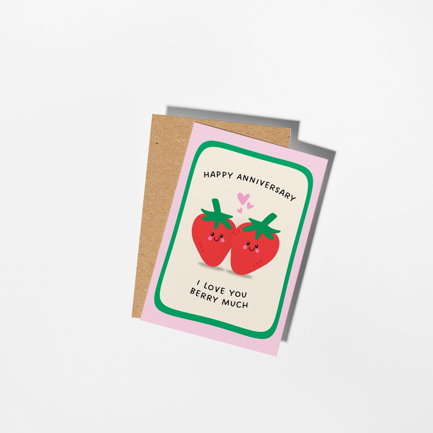 Funny Anniversary Car, Happy Anniversary I Love You Berry Much, Cute Strawberry Card for Couples - PulpKo
