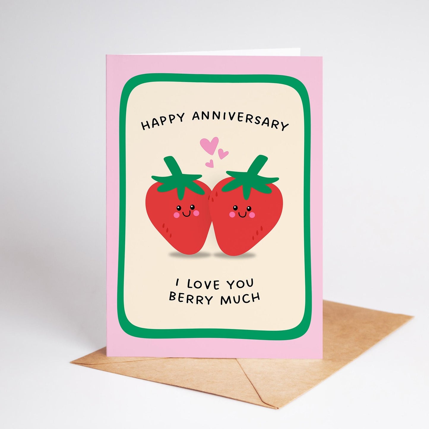 Funny Anniversary Car, Happy Anniversary I Love You Berry Much, Cute Strawberry Card for Couples - PulpKo