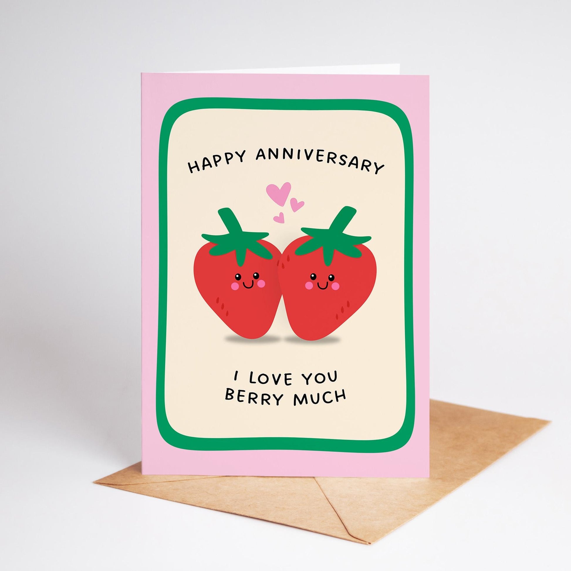 Funny Anniversary Car, Happy Anniversary I Love You Berry Much, Cute Strawberry Card for Couples - PulpKo