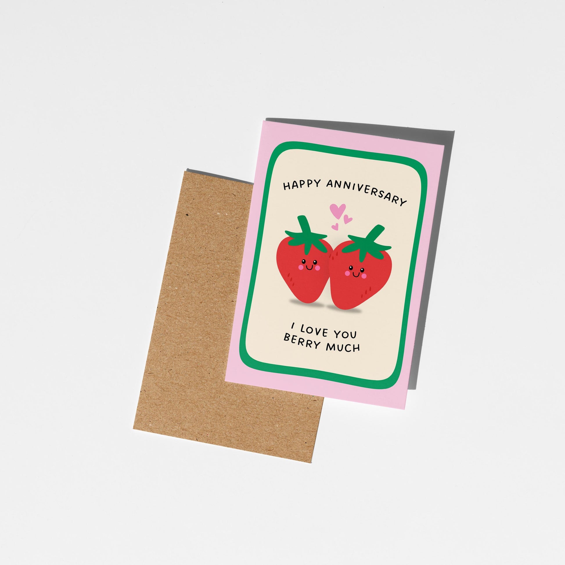 Funny Anniversary Car, Happy Anniversary I Love You Berry Much, Cute Strawberry Card for Couples - PulpKo
