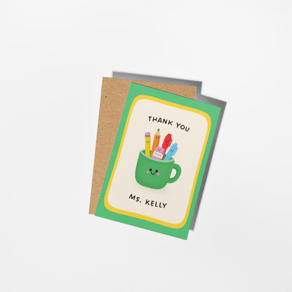 Personalised Teacher Card, Custom Thank You Teacher Greeting Card, Cute Illustrated End of Year Teacher Gift - PulpKo