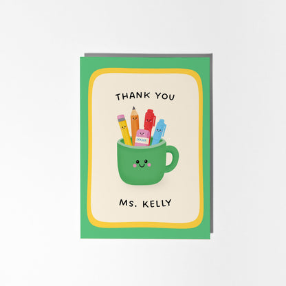 Personalised Teacher Card, Custom Thank You Teacher Greeting Card, Cute Illustrated End of Year Teacher Gift - PulpKo