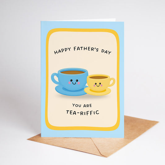Tea-riffic Dad Father’s Day Card, Funny Dad Card, Cute Tea Pun Card - PulpKo
