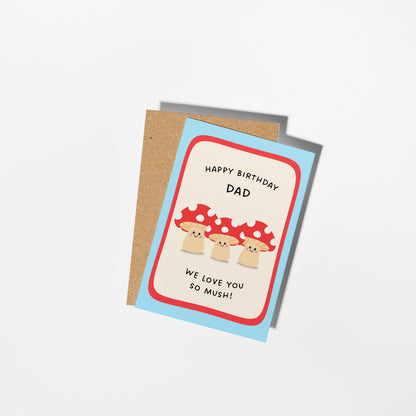 Happy Birthday Dad Card, Funny Dad Birthday Card, Cute Mushroom Card, From 3 Kids Birthday Card - PulpKo