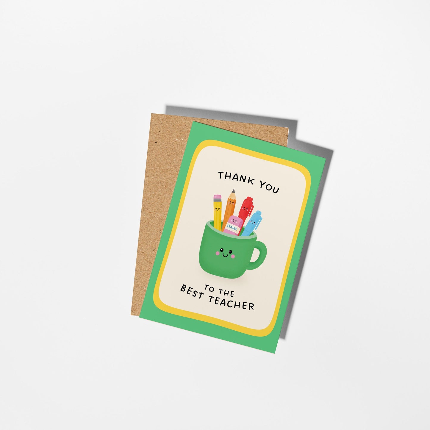 Best Teacher Card, Thank You To The Best Teacher Greeting Card, Cute Illustrated End of Year Teacher Gift - PulpKo