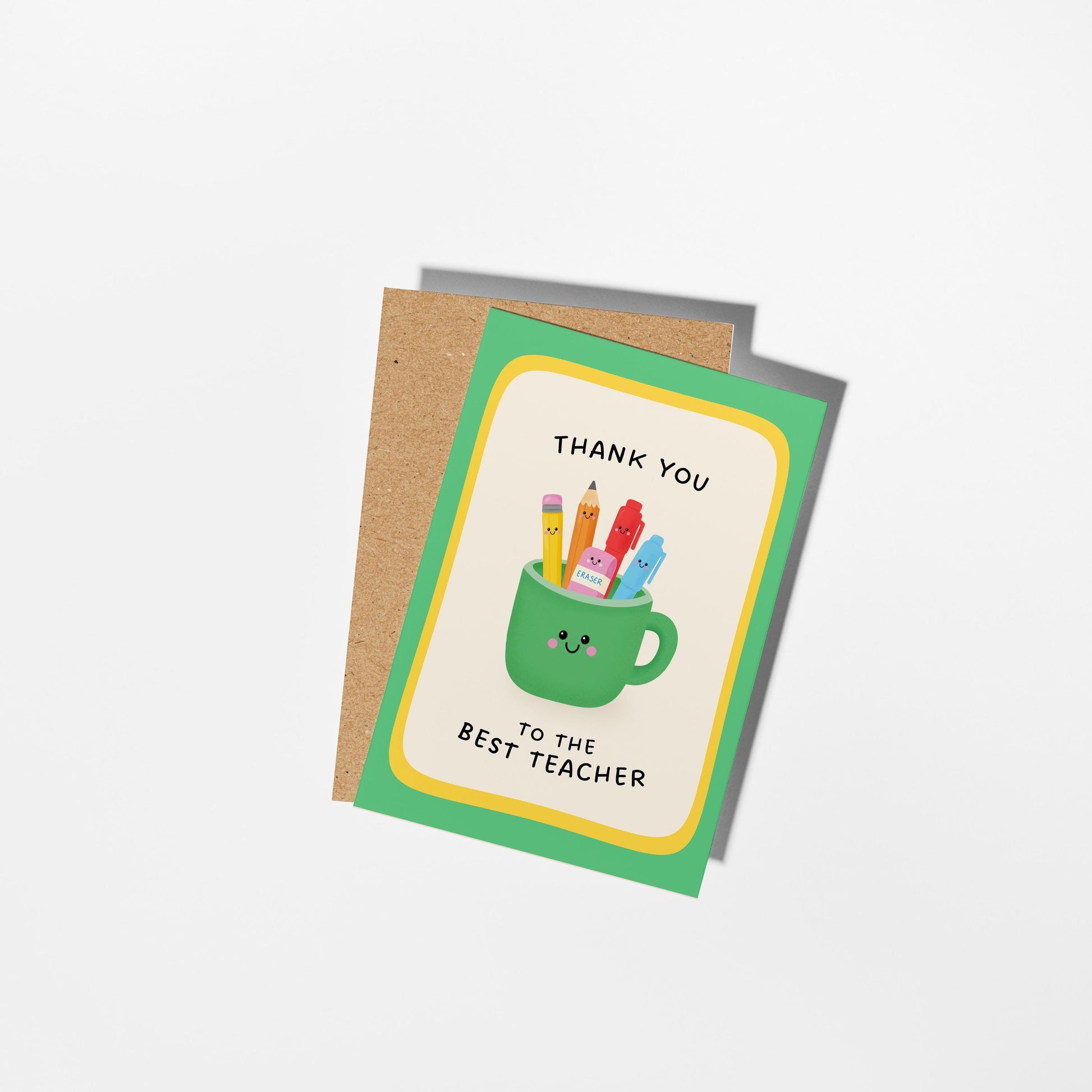 Best Teacher Card, Thank You To The Best Teacher Greeting Card, Cute Illustrated End of Year Teacher Gift - PulpKo