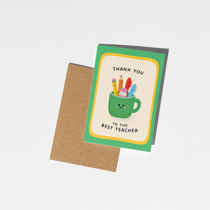 Best Teacher Card, Thank You To The Best Teacher Greeting Card, Cute Illustrated End of Year Teacher Gift - PulpKo